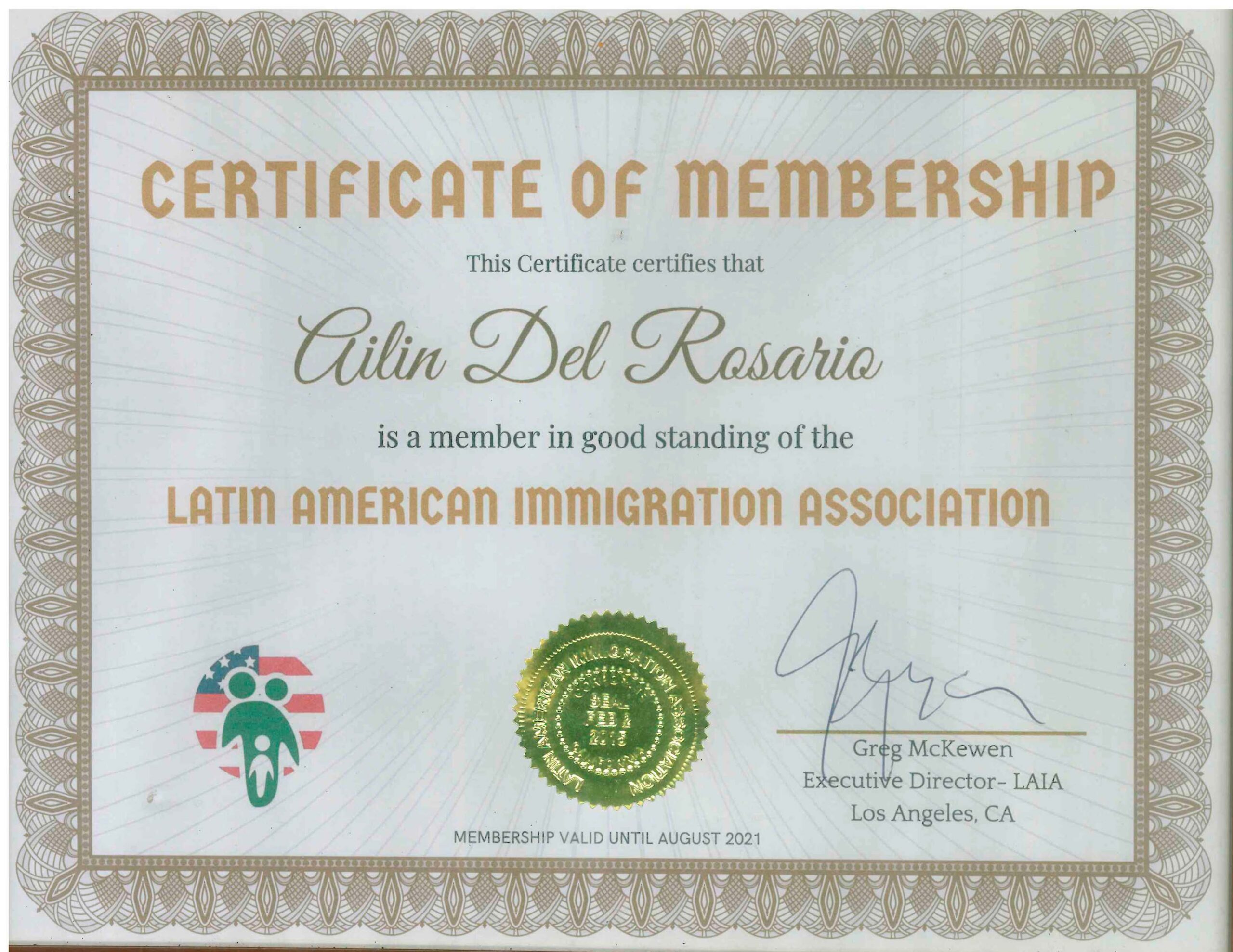 Certificate of Membership - LAIA